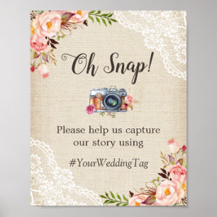 Oh Snap Instagram Hashtag Burlap Snöre Flowers Poster