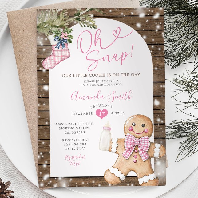 Oh Snap Pink Gingham Christmas Woods Baby Shower Inbjudningar (Skapare uppladdad)