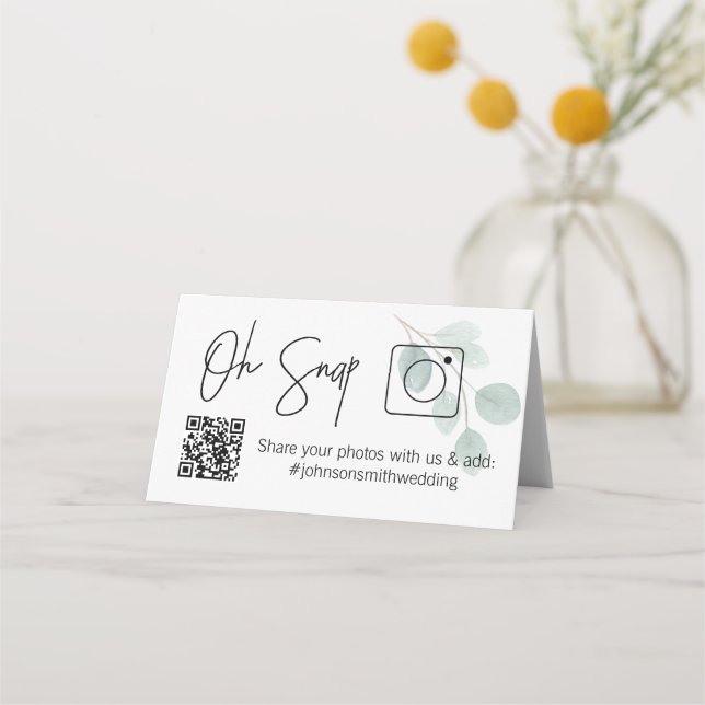OH SNAP QR-kod Eucalyptus Foltytt bord-kort Placeringskort (Framsida)