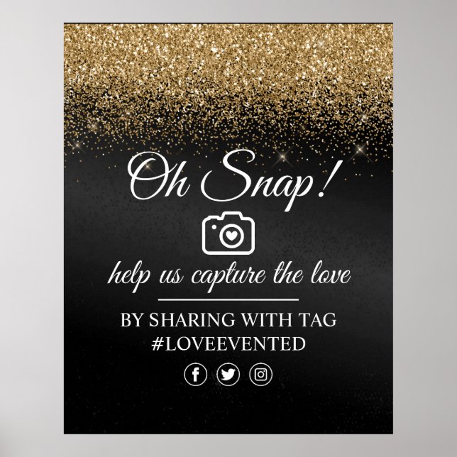 Oh Snap Social Media Märkre Poster Black Guld Glit (Framsidan)