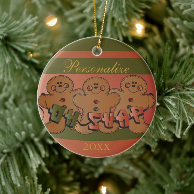 Oh Snap Tecknad Gingerbröd Julgransprydnad Keramik (Träd)