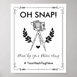 Oh Snap Vintage Botanical Bröllop Hashtag Selfie Poster
