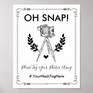 Oh Snap Vintage Botanical Bröllop Hashtag Selfie Poster