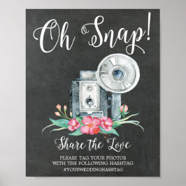 Oh Snap Vintage Camera Hashtag Bröllop Sign Poster