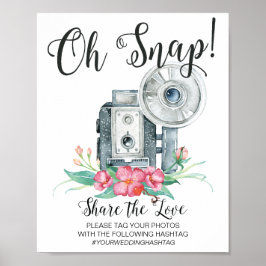 Oh Snap Vintage Camera Hashtag Bröllop Sign Poster