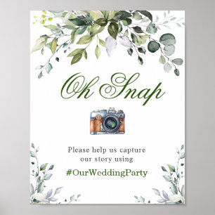 Oh Snap Watercolor Eucalyptus Hashtag Bröllop Sign Poster
