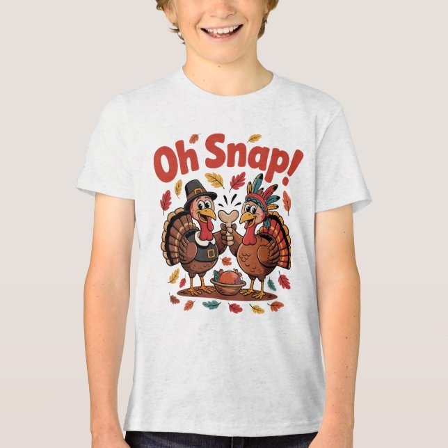 Oh Snap! Wishbone Game Pilgrim Native Turkey Funny T Shirt (Framsida)