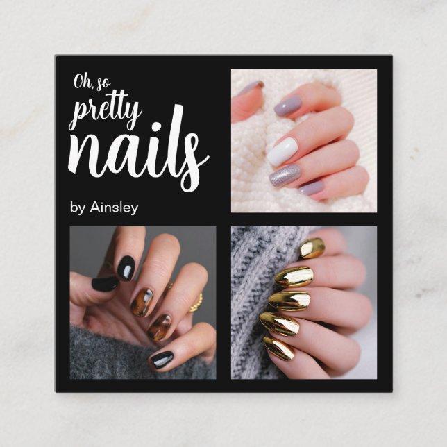 Oh So Pretty Nail Artist Script Photo Fyrkantigt Visitkort (Framsida)