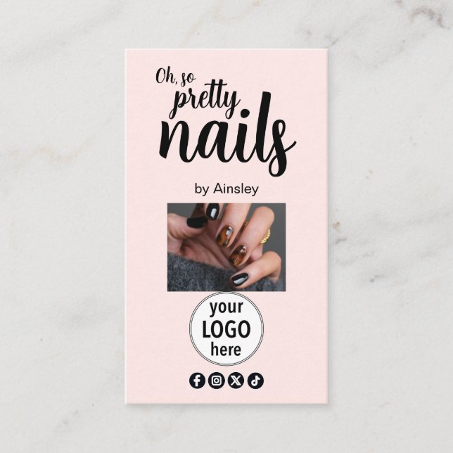 Oh So Pretty Nails Pink Logo QR Code Social Visitkort (Framsida)