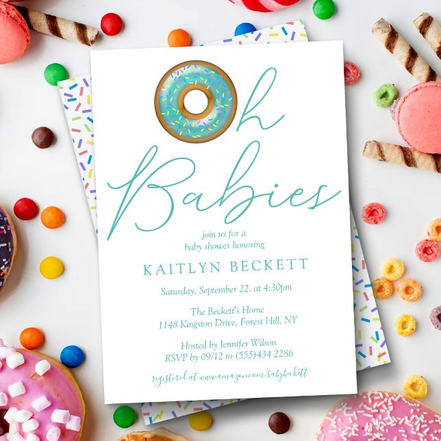 Oh Spädbarn Donut Sprinkle Twin Boys Baby Shower Inbjudningar (Skapare uppladdad)