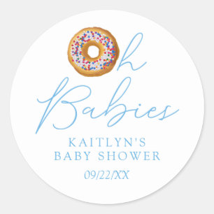 Oh Spädbarn Donut Sprinkle Twin Boys Baby Shower Runt Klistermärke