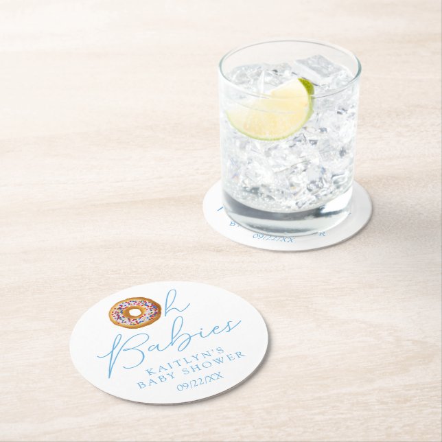 Oh Spädbarn Donut Sprinkle Twin Boys Baby Shower Underlägg Papper Rund (Insitu)
