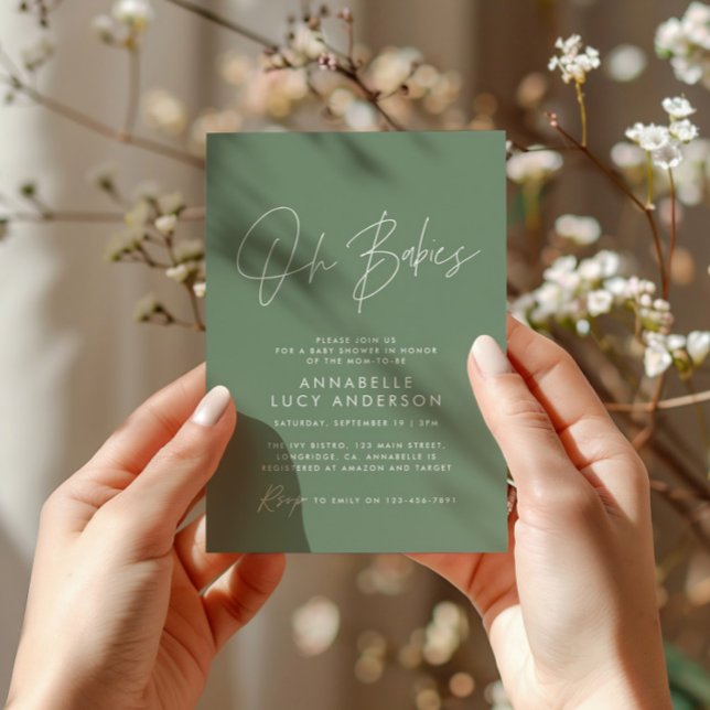 Oh Spädbarn duschskript, modern sage grönt Inbjudningar (Skapare uppladdad)