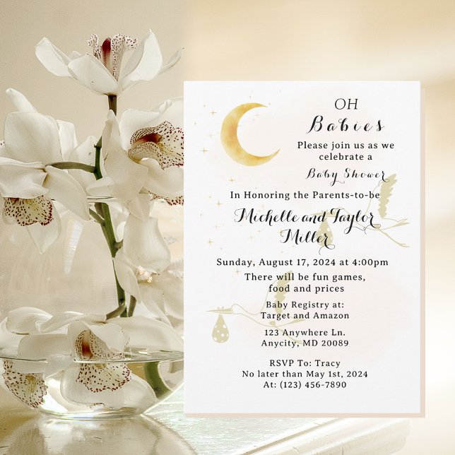 Oh Spädbarn Neutralt Twillingars Baby Shower-inbju Inbjudningar (Skapare uppladdad)