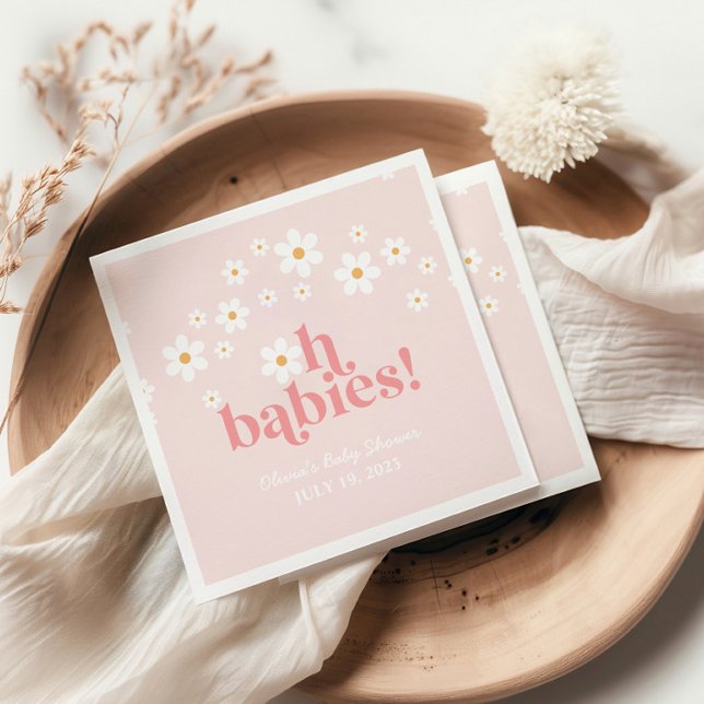 Oh Spädbarn Retro Daisy Rosa boho Baby Shower Pappersservett (Skapare uppladdad)