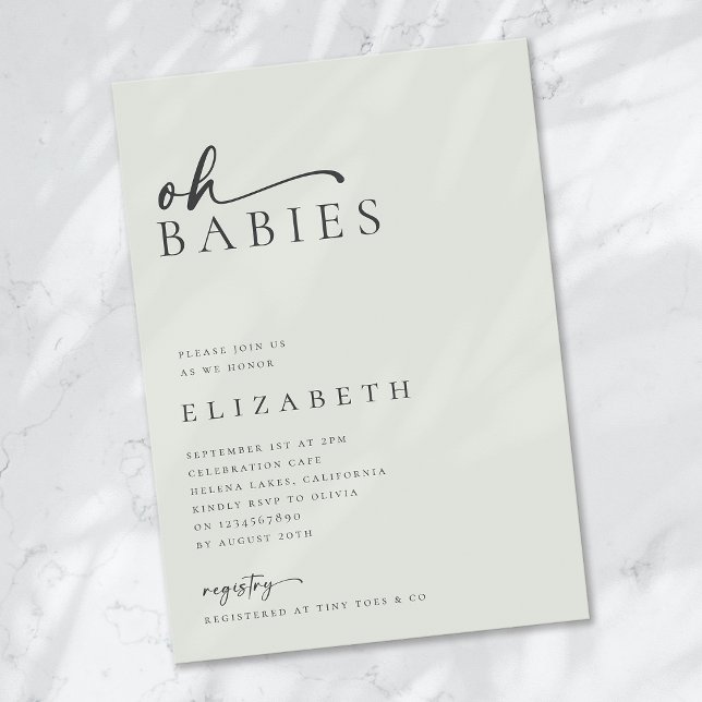 Oh Spädbarn Sage Grönt minimalist Script Baby Show Inbjudningar (Skapare uppladdad)