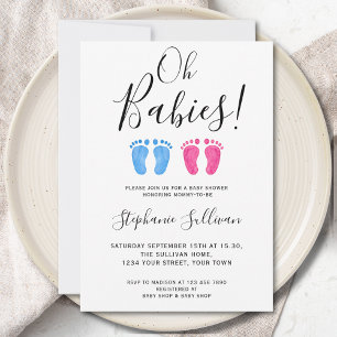 Oh Spädbarn Twillingar Boy and Girl Baby Shower Inbjudningar