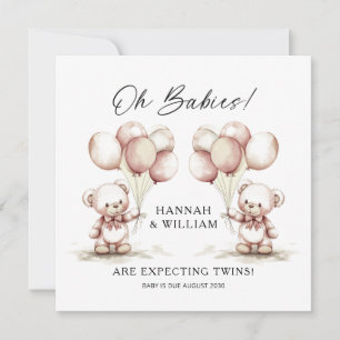 Oh Spädbarn Twillingars Cute Watercolor Bears Baby Meddelande