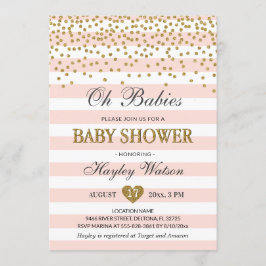 Oh Spädbarn Twin Girls Rosa Guld Baby Shower Inbjudningar