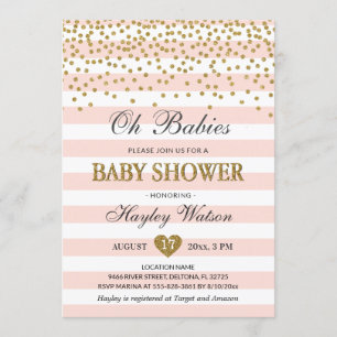 Oh Spädbarn Twin Girls Rosa Guld Baby Shower Inbjudningar