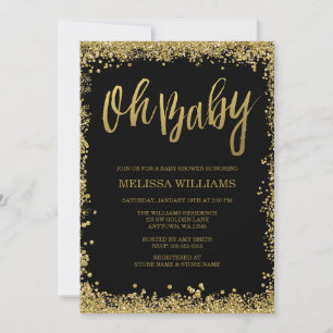 Oh svart guld- glitterbaby shower för baby inbjudningar