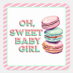 Oh Sweet Flicka Macaron Thworthy Baby Shower Fyrkantigt Klistermärke