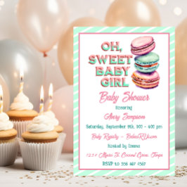 Oh Sweet Flicka Macaron Thworthy Baby Shower Inbjudningar