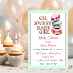 Oh Sweet Flicka Macaron Thworthy Baby Shower Inbjudningar