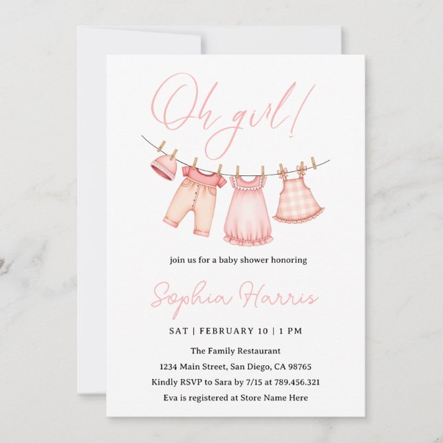 Oh tjej rosa Baby Shower Inbjudningar (Framsida)