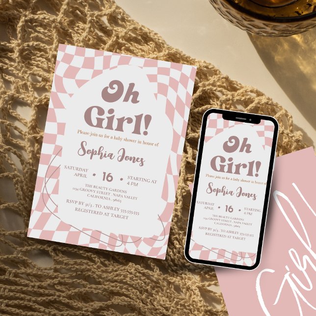 Oh Tjej! Rosa Rutig | Rutigt | baby shower Inbjudningar (Skapare uppladdad)