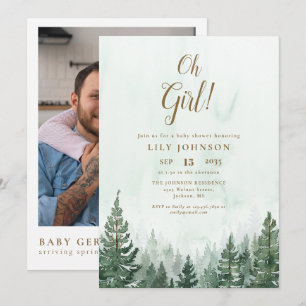 Oh Tjej Tall Skog Baby Shower Foto QR-kod Inbjudningar