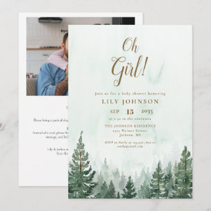Oh Tjej Tall Skog Baby Shower Foto QR-kod Inbjudningar