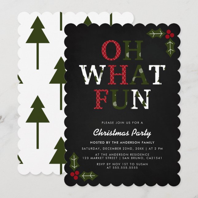 OH VILKEN ROLIGT Typografi & Julgranar | Party Inbjudningar (Fram/baksida)