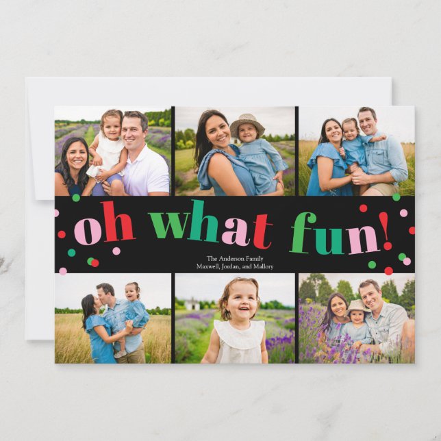 Oh What Fun 6 Photo Collage Christmas Holiday Card Julkort (Framsida)