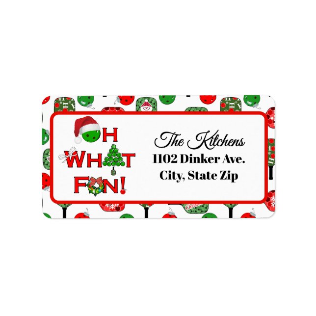 Oh What Fun Christmas Pickleball Party Holiday Adressetikett (Framsidan)