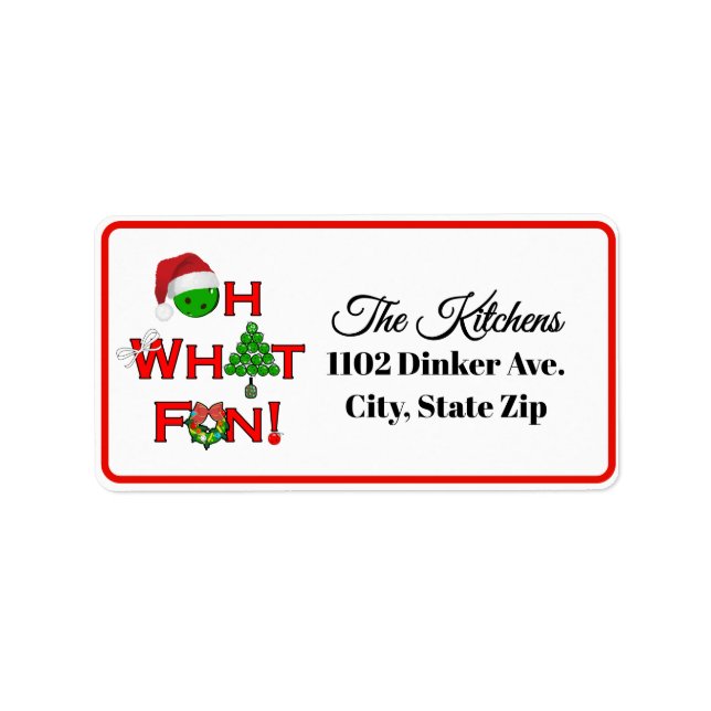 Oh What Fun Christmas Pickleball Party Holiday Adressetikett (Framsidan)