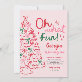 Oh What Fun Coquette Bow Christmas Tree Birthday Inbjudningar