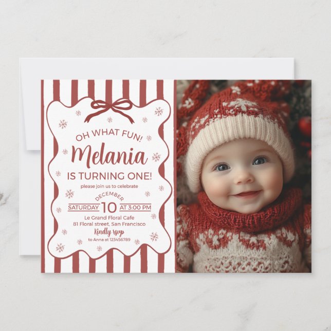 Oh What Fun First Birthday Photo Invite Inbjudningar (Framsida)