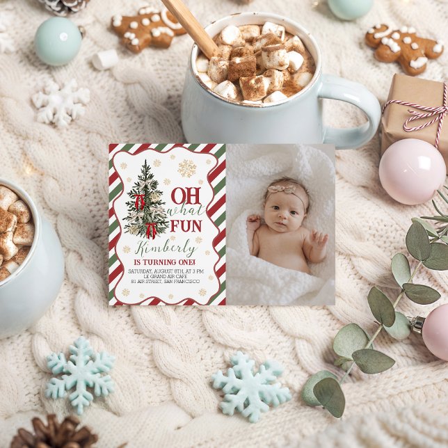 Oh What Fun First Birthday Photo Invite Inbjudningar (Skapare uppladdad)
