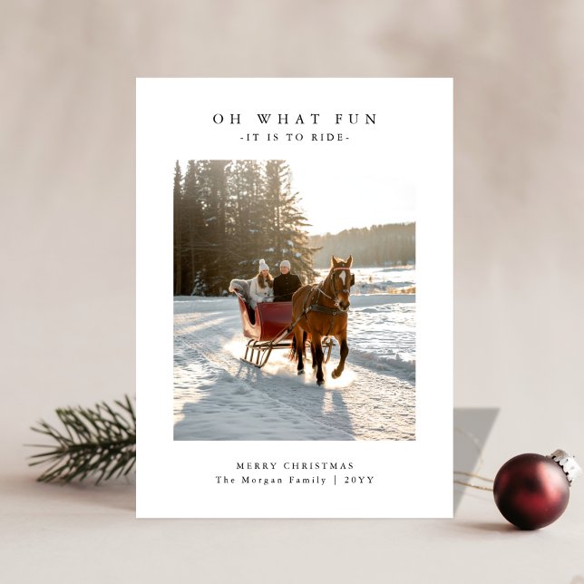 Oh What Fun Horse Sleigh Ride Photo Christmas Card Julkort (Skapare uppladdad)