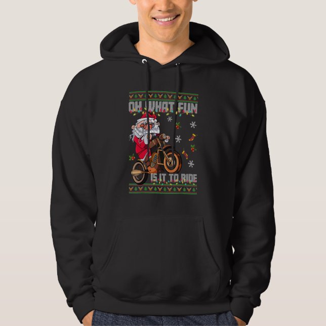 Oh What Fun Is It To Ride Santa Riding Motorbike 1 Hoodie (Framsida)