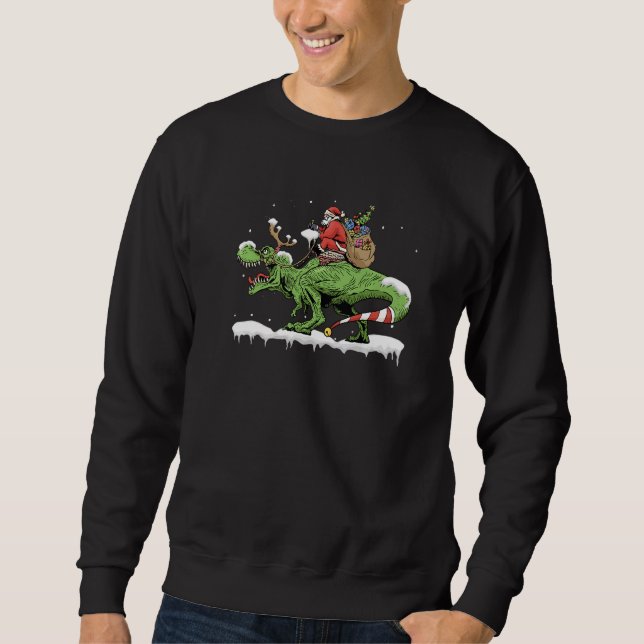 Oh What Fun It Is To Rawr Santa Claus Dinosaur Rid Lång Ärmad Tröja (Framsida)