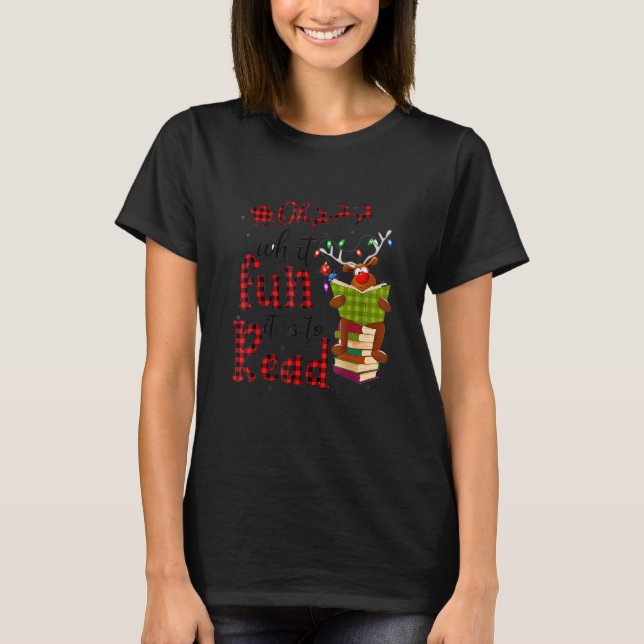 Oh What Fun It Is To Read Christmas Reindeer Leopa T Shirt (Framsida)