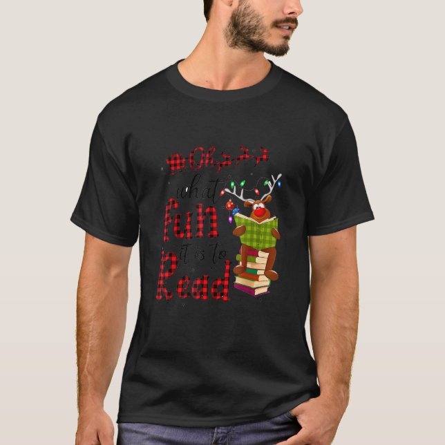 Oh What Fun It Is To Read Christmas Reindeer Leopa T Shirt (Framsida)