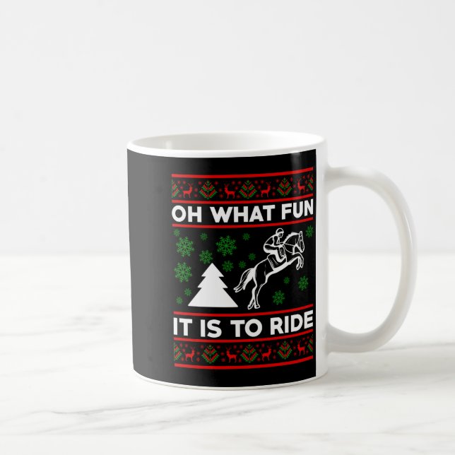 Oh What Fun It Is To Ride Horse Ugly Christmas Bab Kaffemugg (Höger)