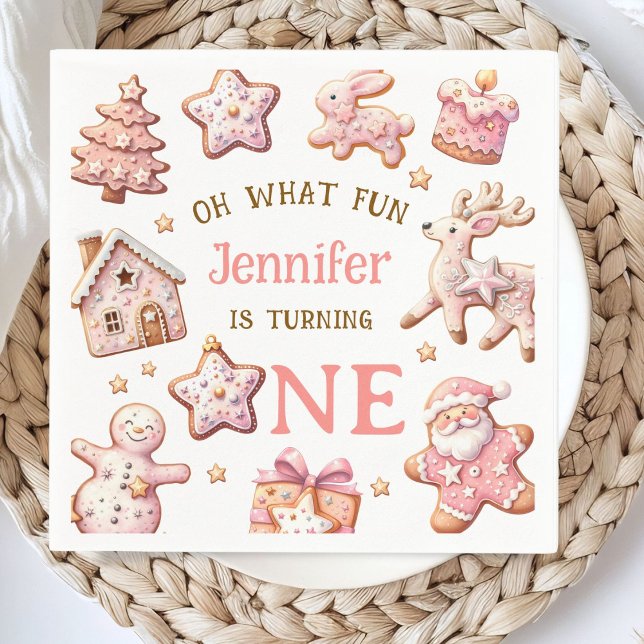 Oh What Fun Pink Cookies Christmas 1st Birthday  Pappersservett (Skapare uppladdad)