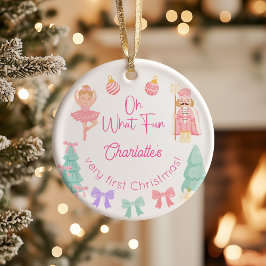 Oh What Fun Pink Nutcracker First Christmas Julgransprydnad Keramik