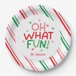 Oh What Fun Red Green Pink Christmas Paper Plate