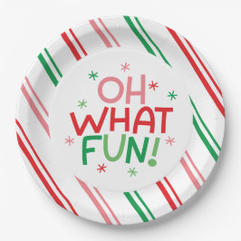 Oh What Fun Red Green Pink Christmas Paper Plate