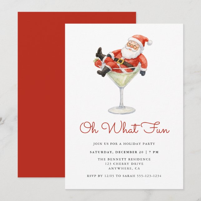 Oh What Fun Santa Modern Christmas Party Inbjudningar (Fram/baksida)